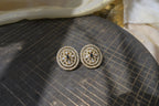 Black Stone Floral Stud Earrings