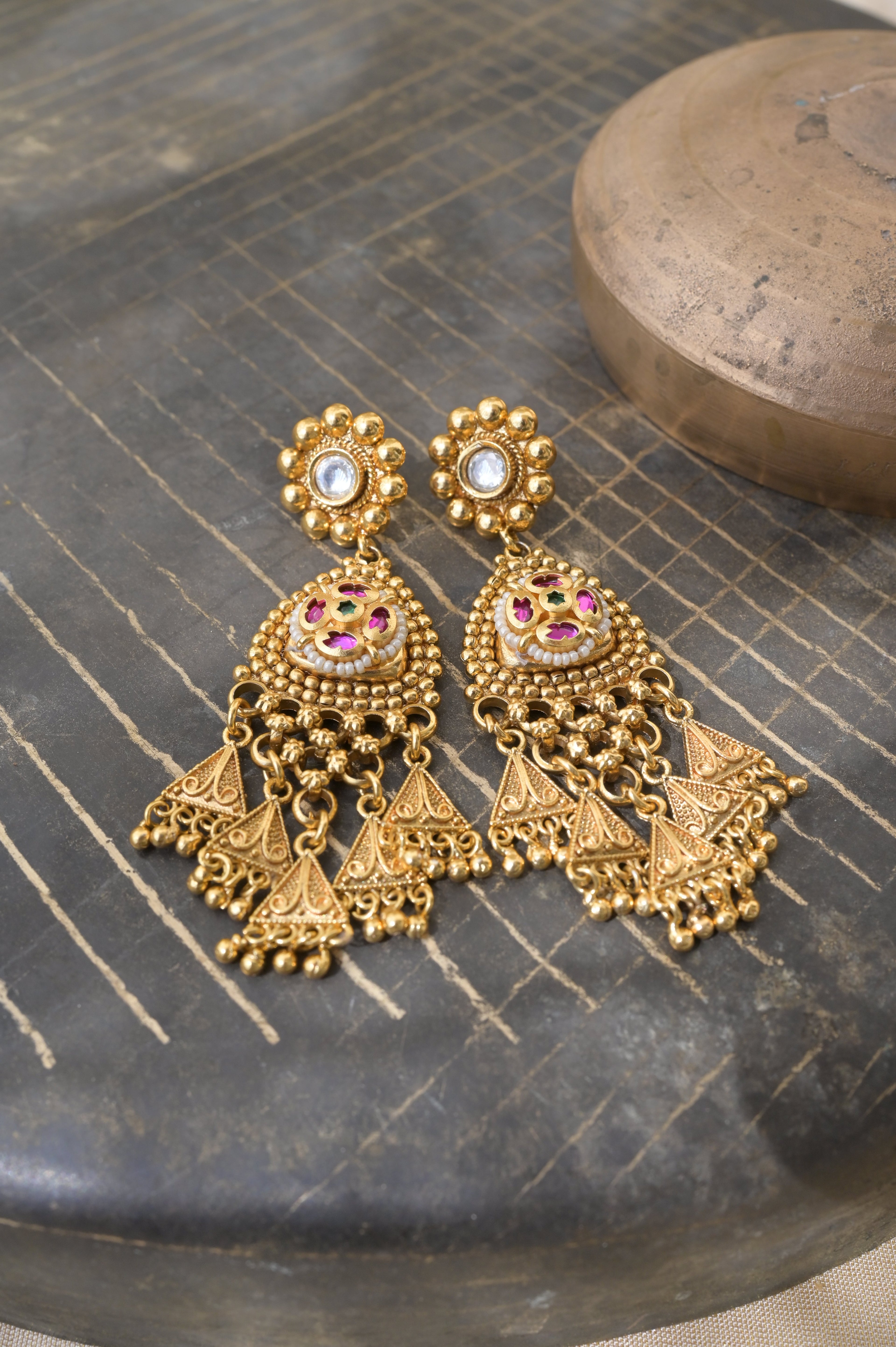 Ruby Kundan Tassel Earrings