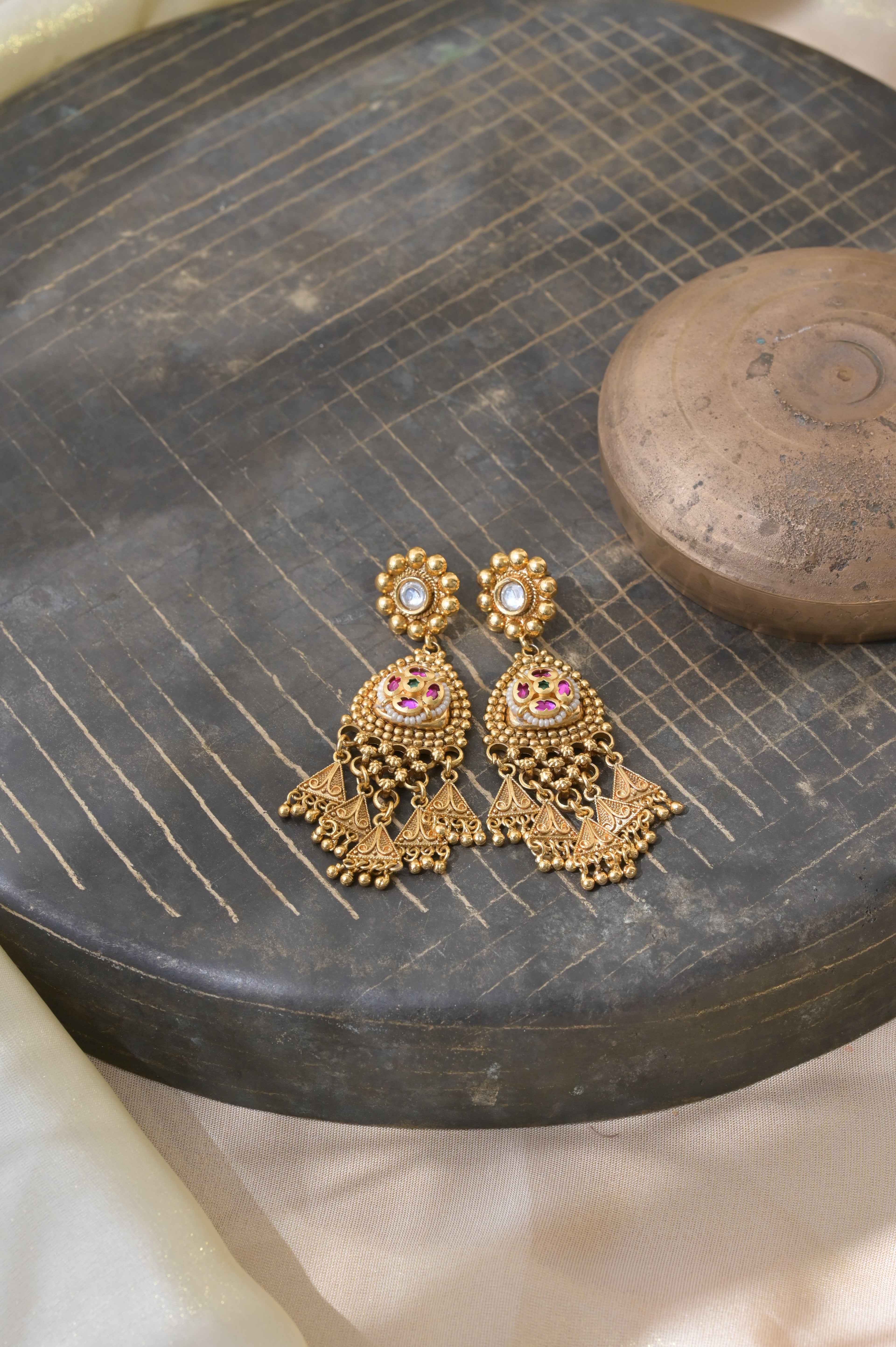 Ruby Kundan Tassel Earrings
