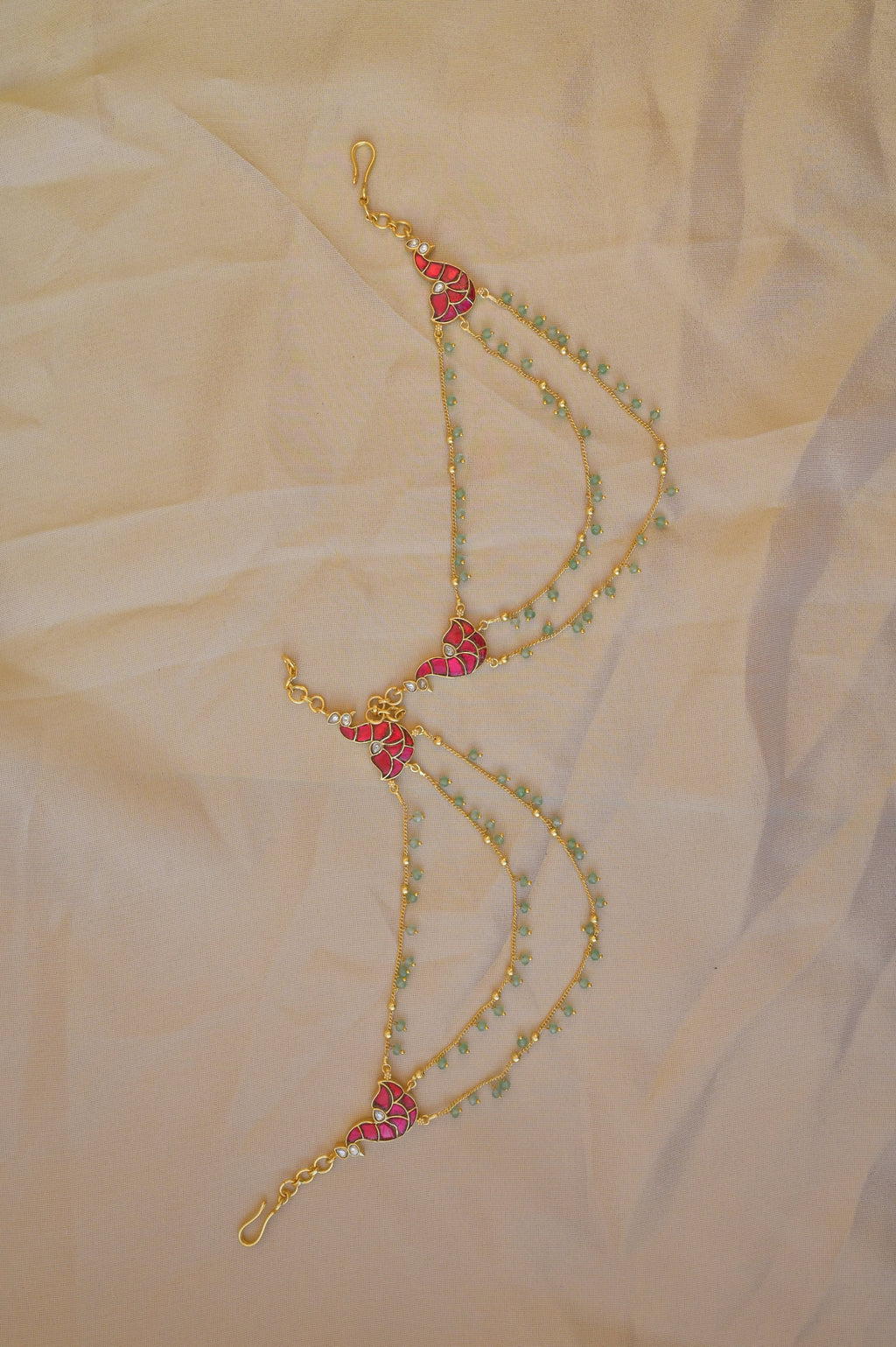 Pink Meenakari Ear Chain Pair