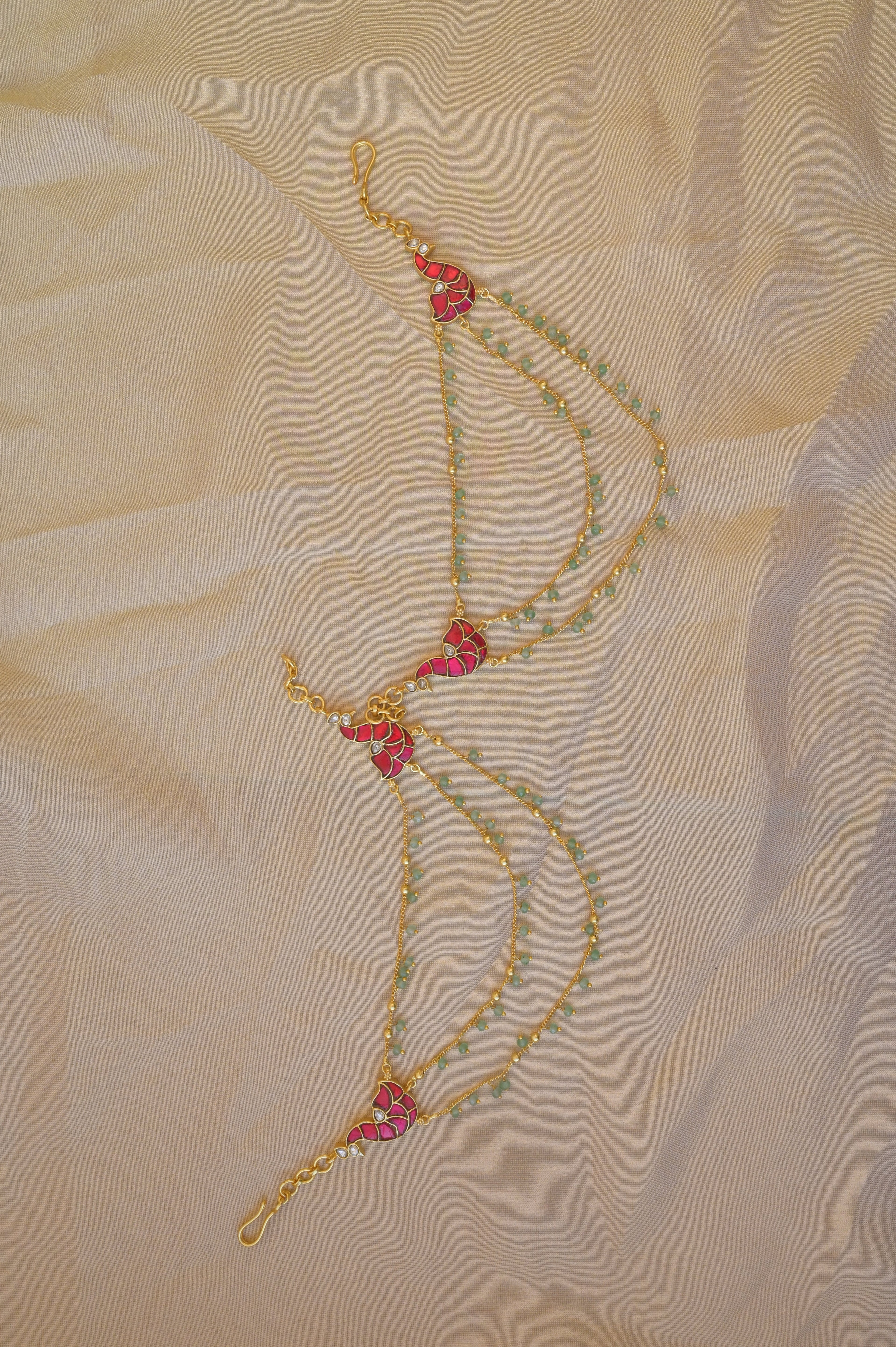 Pink Meenakari Ear Chain Pair