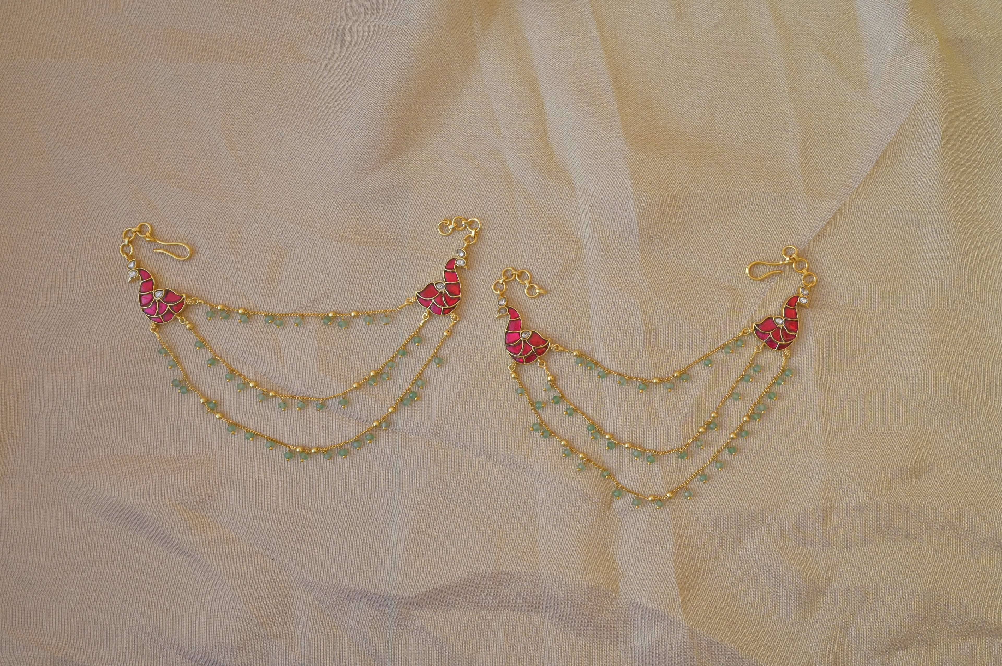 Pink Meenakari Ear Chain Pair