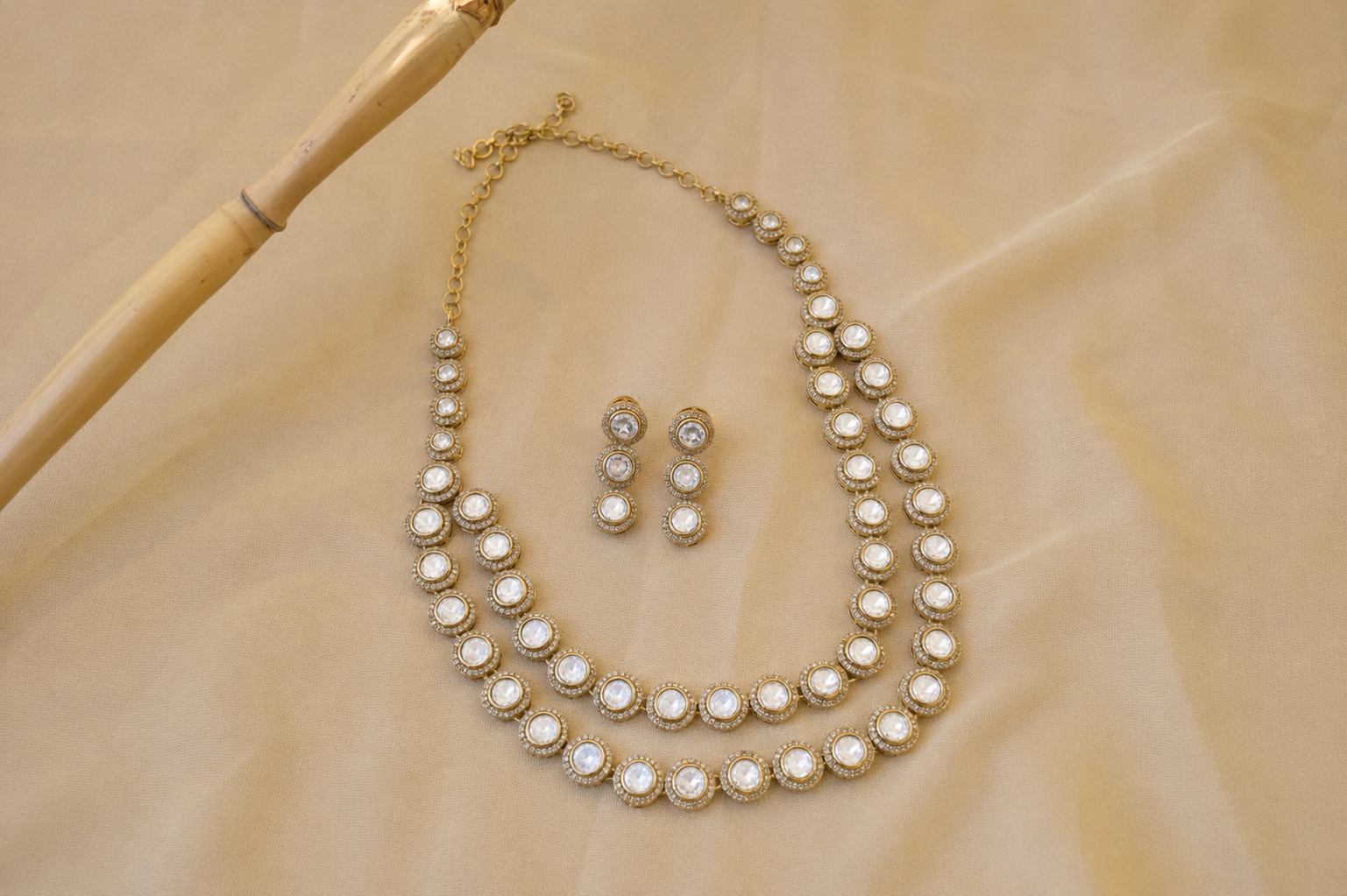 Double Line Kundan Necklace Set