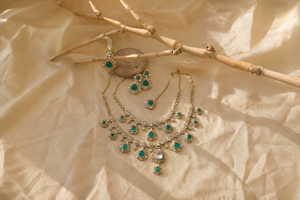 Emerald Kundan Rani Haar Set