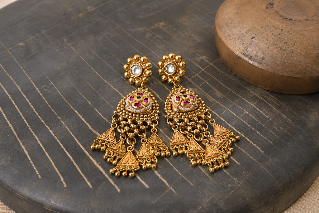 Ruby Kundan Tassel Earrings