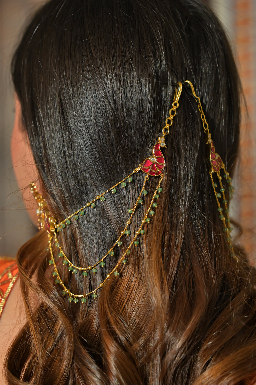 Pink Meenakari Ear Chain Pair