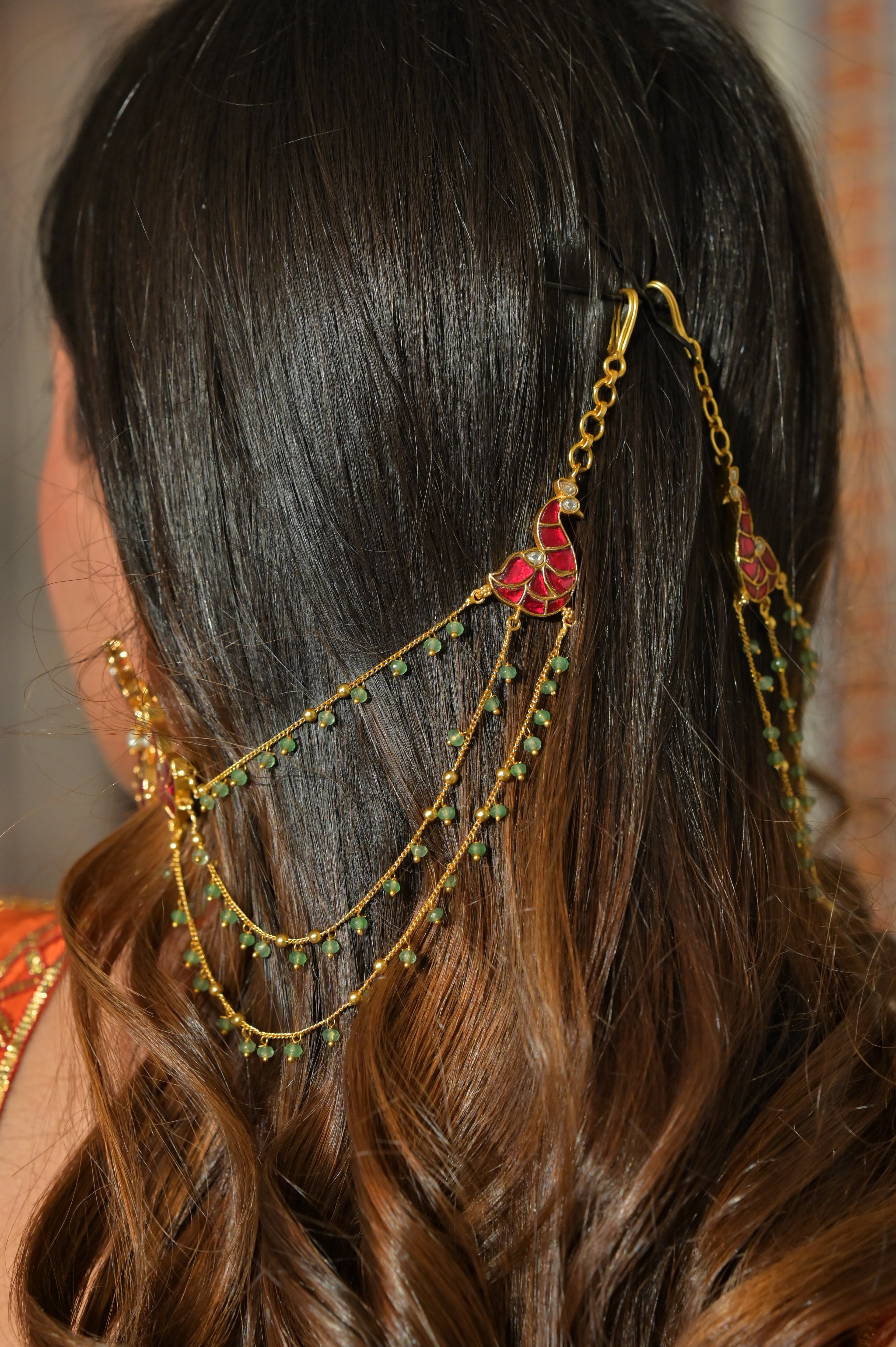 Pink Meenakari Ear Chain Pair