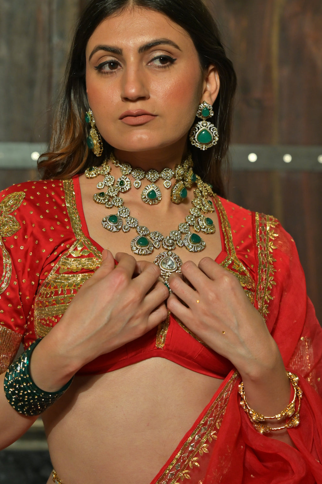 Emerald Kundan Rani Haar Set