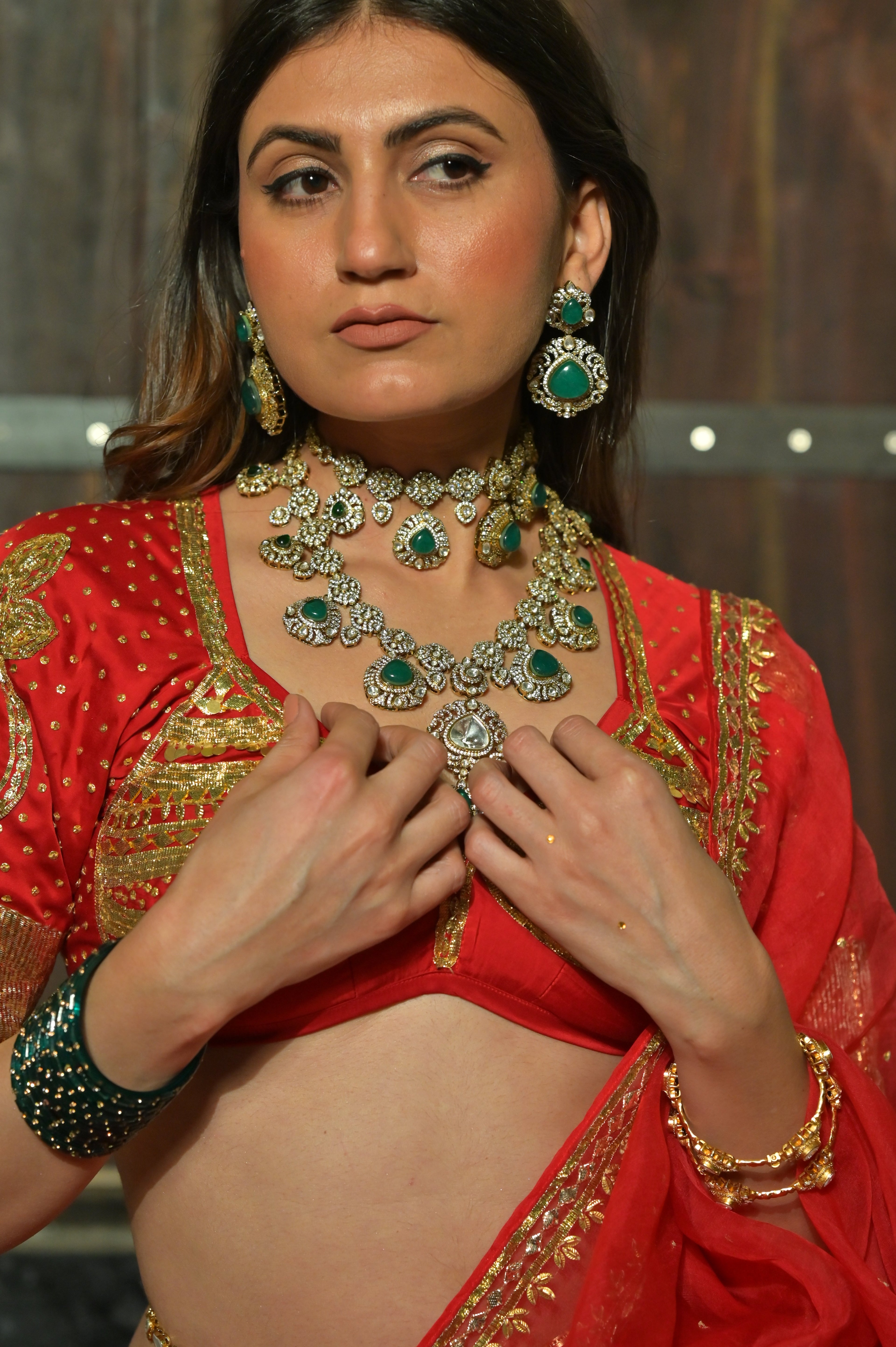 Emerald Kundan Rani Haar Set