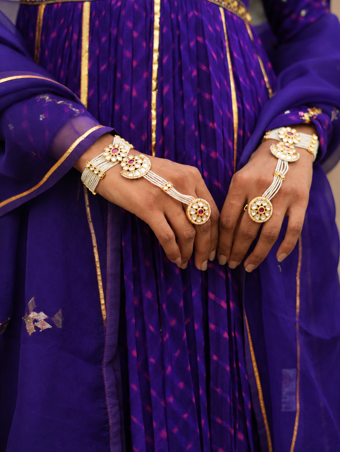 Maharani kundan pearl hathphool