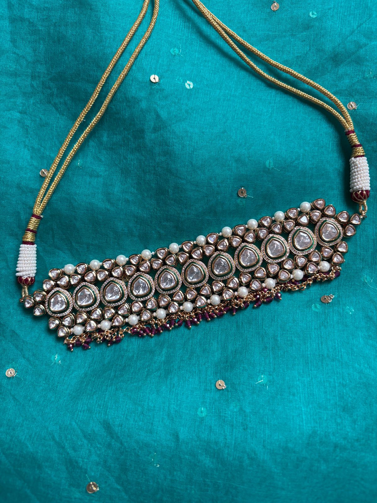 Meenakari kundan moissanite choker neck set