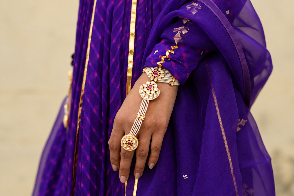 Maharani kundan pearl hathphool